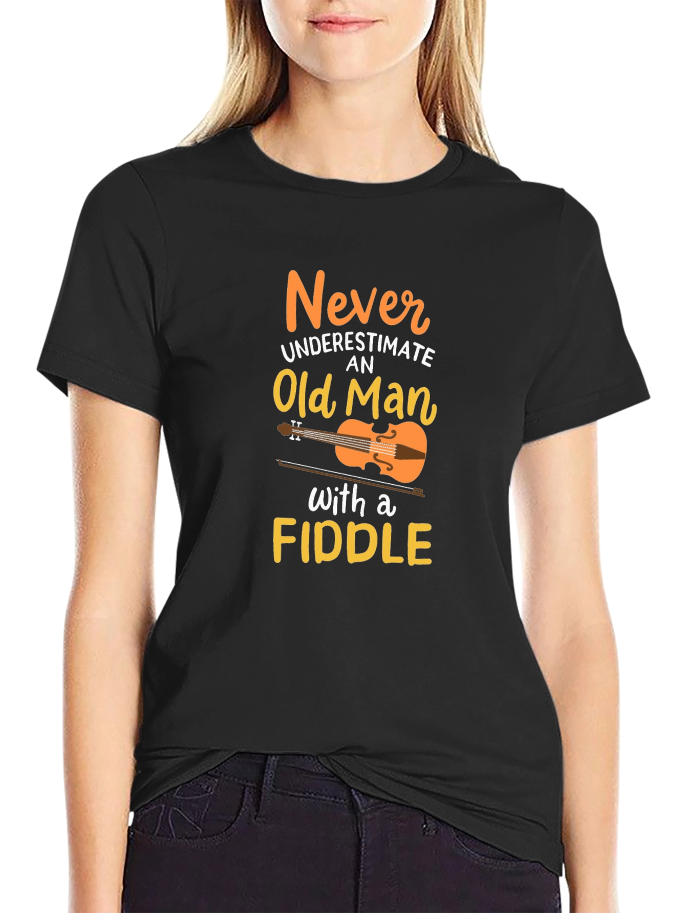 Never Underestimate Old Man with a Fiddle T-Shirt