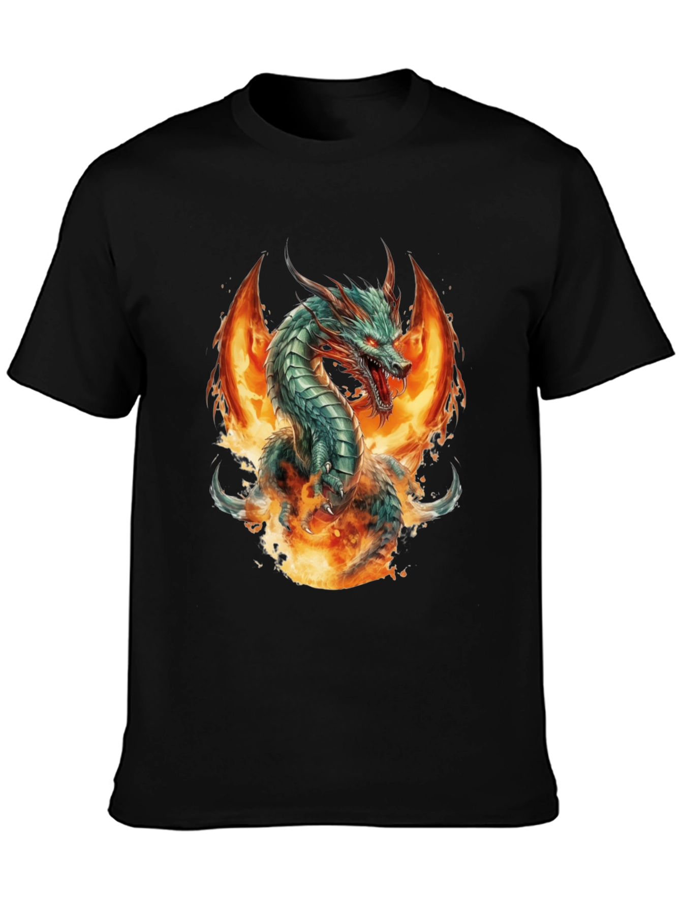 Fiery Dragon Graphic Tee - Bold Black Cotton Shirt