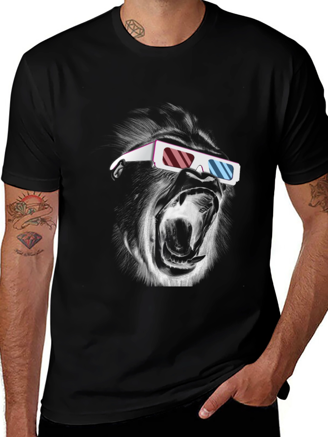 Gorilla 3D Glasses Black T-Shirt