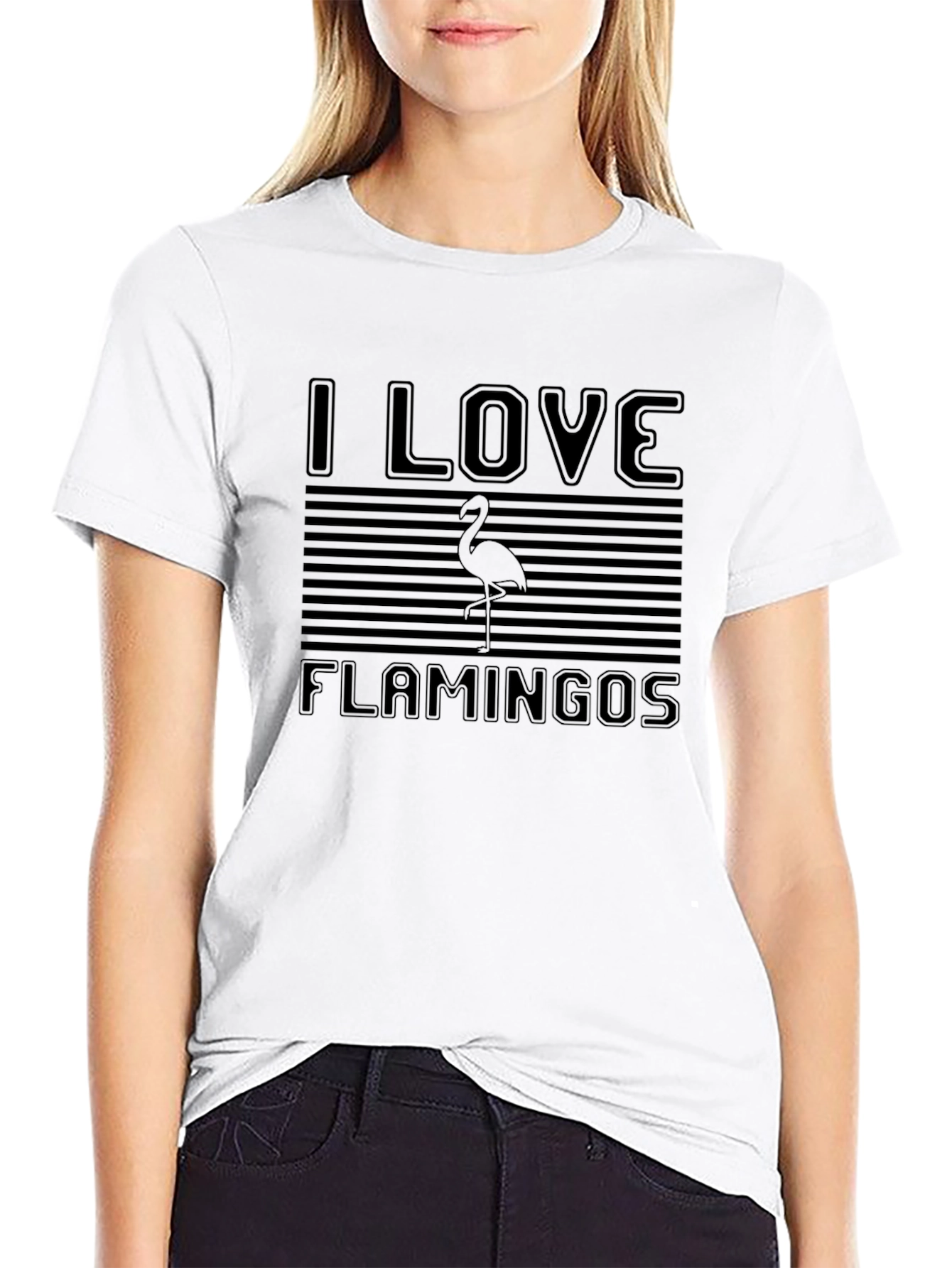 I Love Flamingos Black Graphic T-Shirt
