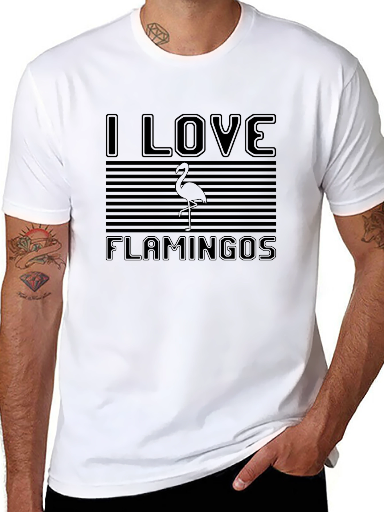I Love Flamingos Black Graphic T-Shirt