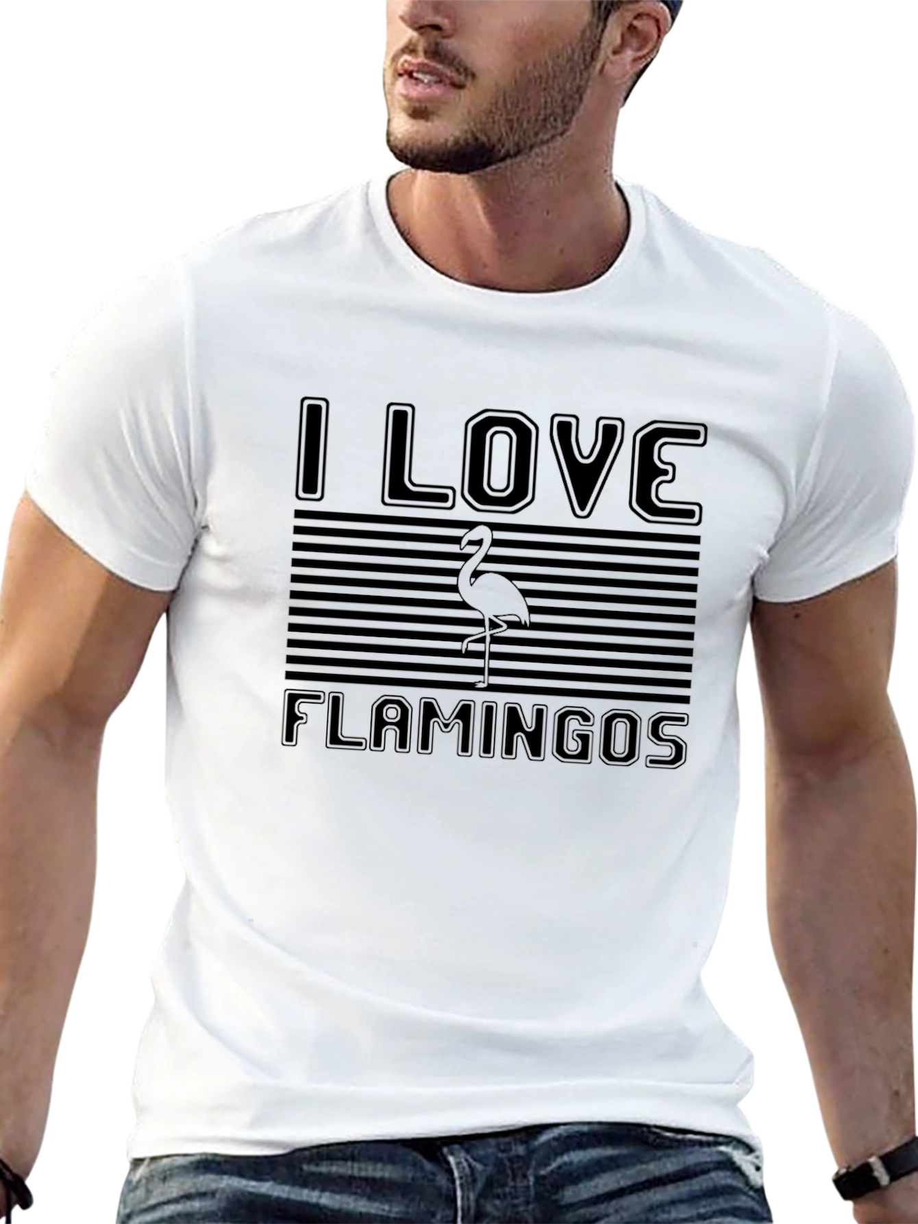 I Love Flamingos Black Graphic T-Shirt
