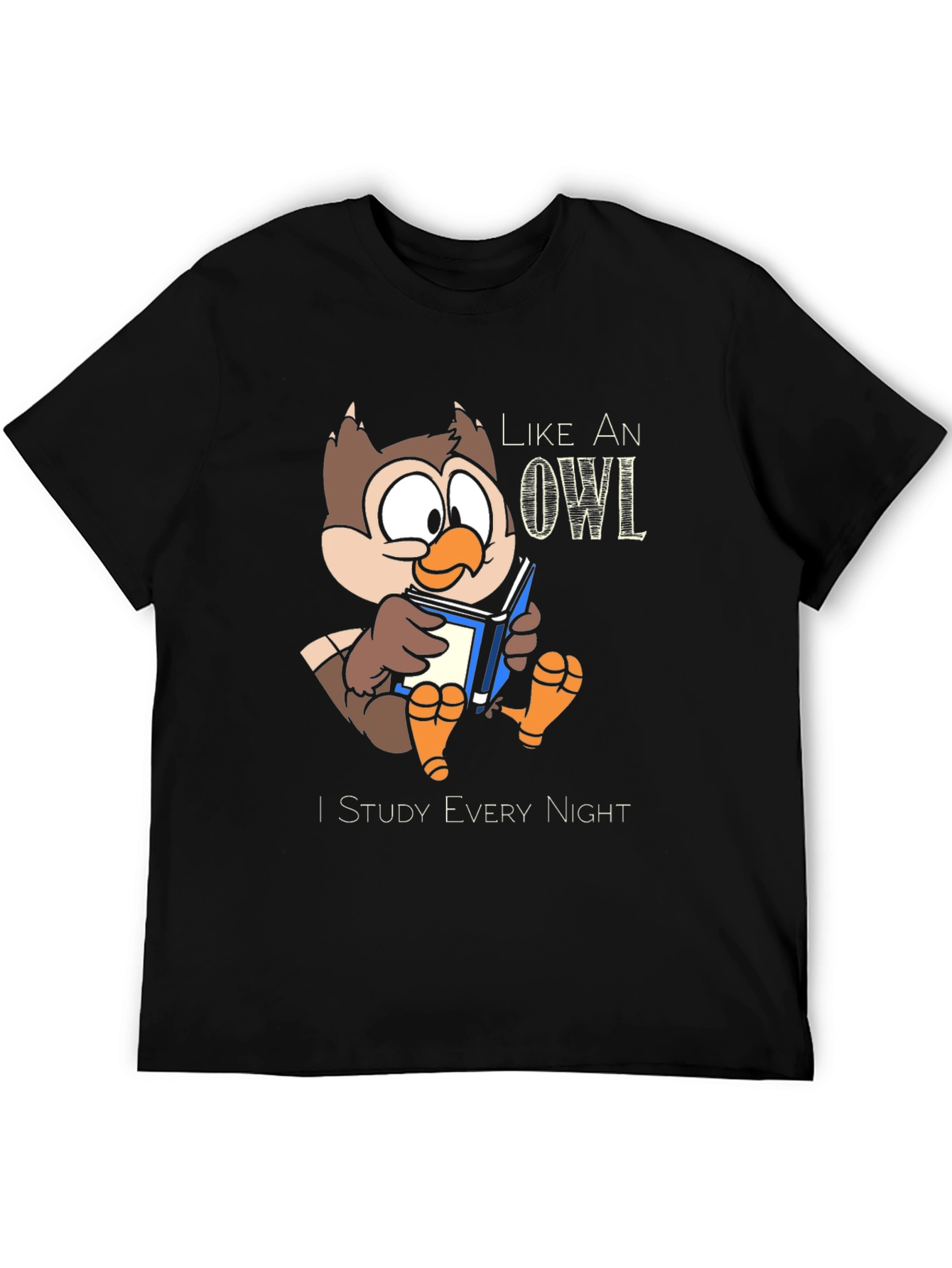Like an Owl I Study Every Night Black T-Shirt
