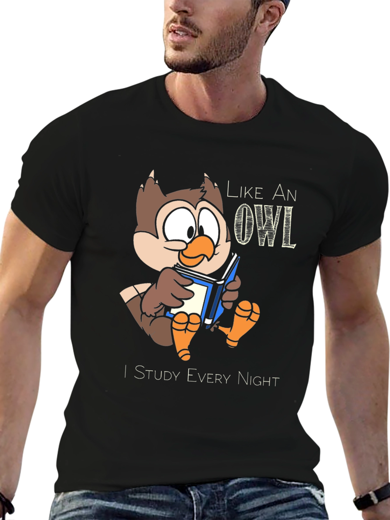 Like an Owl I Study Every Night Black T-Shirt