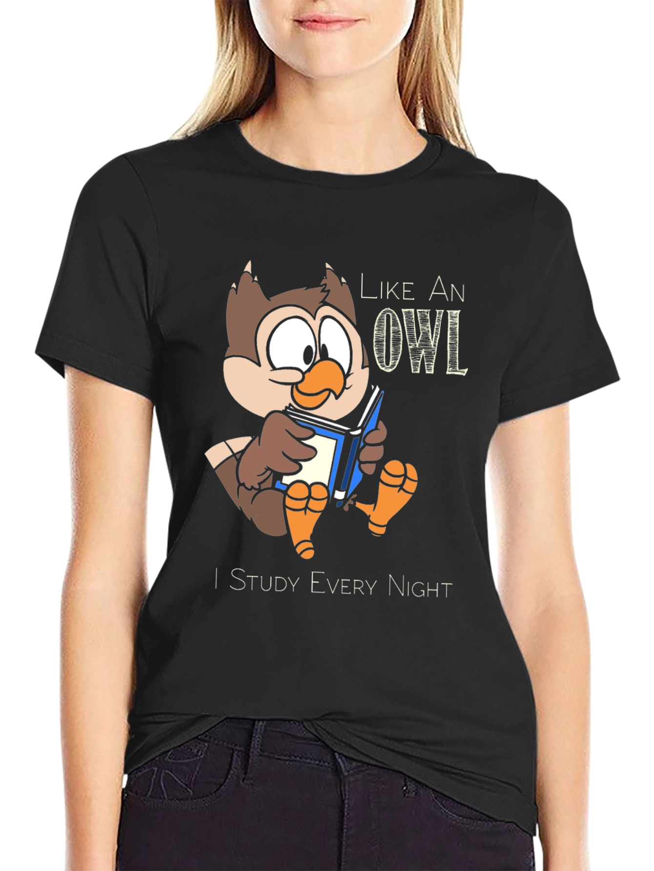 Like an Owl I Study Every Night Black T-Shirt