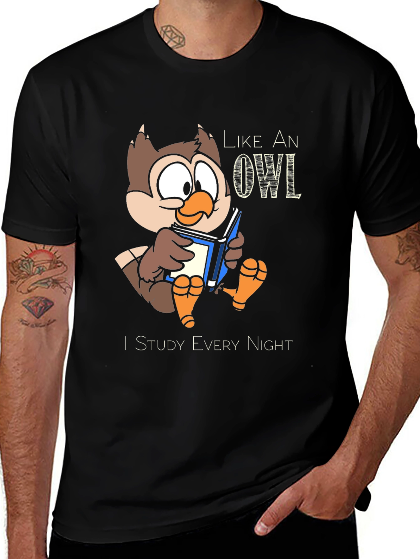 Like an Owl I Study Every Night Black T-Shirt