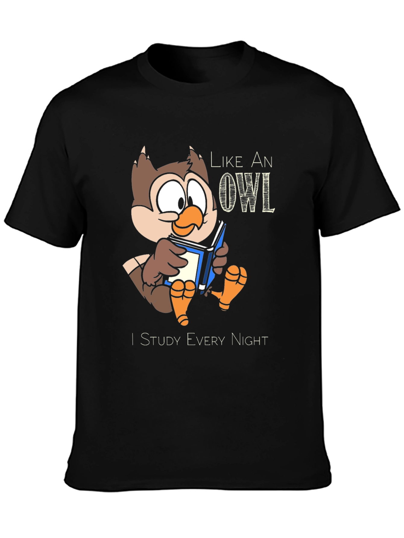 Like an Owl I Study Every Night Black T-Shirt