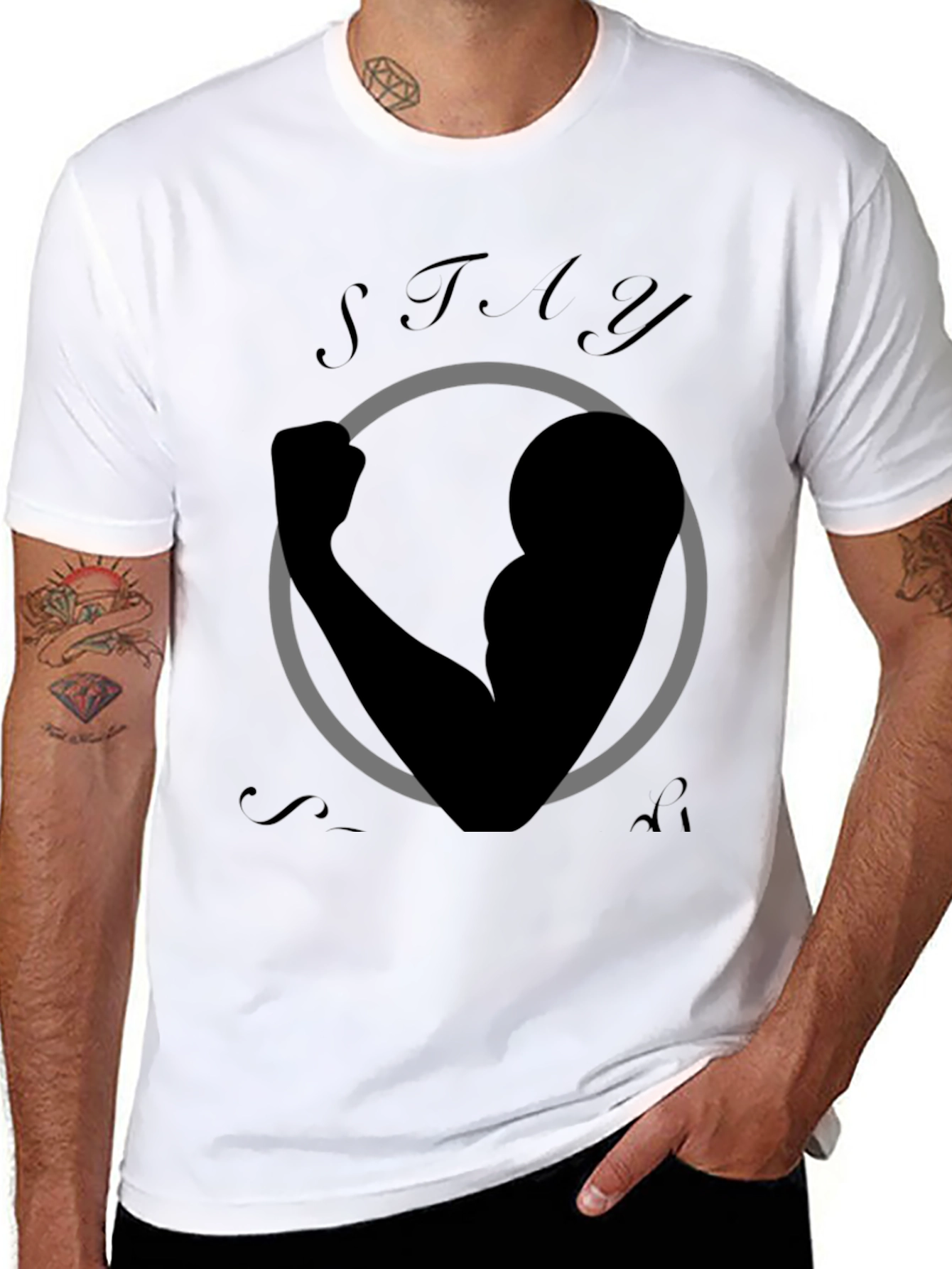 Stay Strong Graphic Print Black T-Shirt