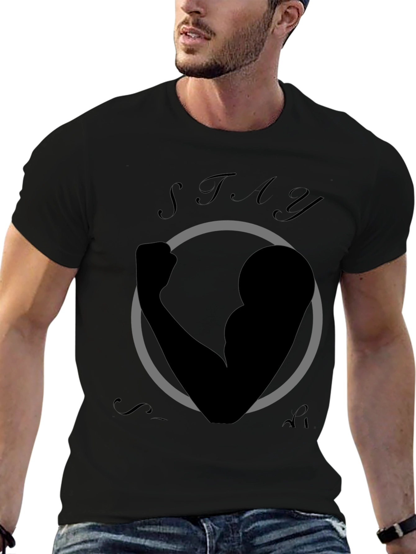 Stay Strong Graphic Print Black T-Shirt