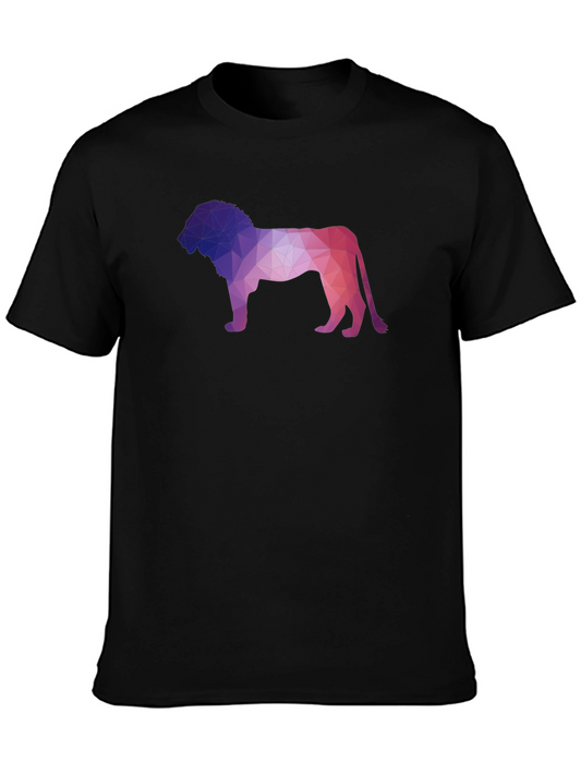 Geometric Lion Graphic Tee - Modern Crew Neck T-Shirt