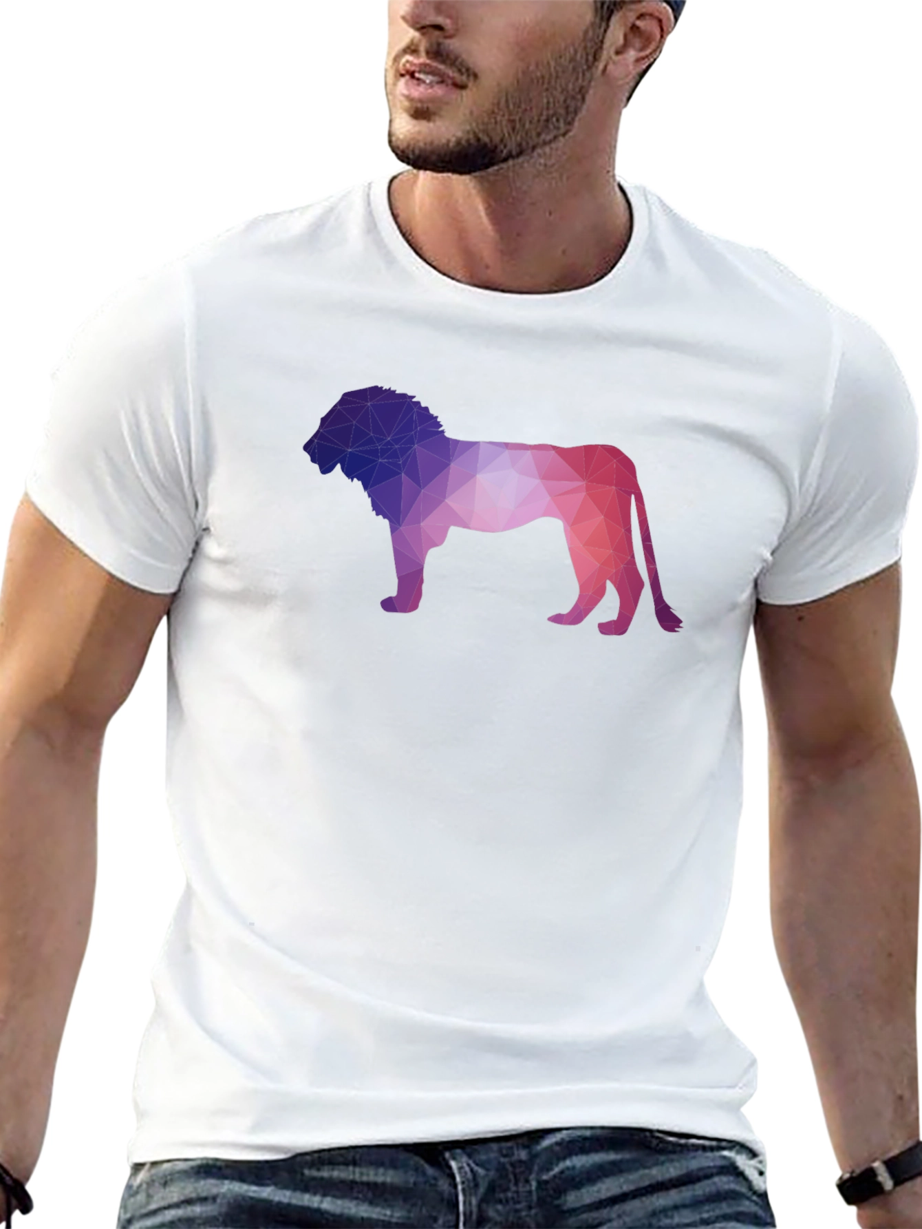 Geometric Lion Graphic Tee - Modern Crew Neck T-Shirt