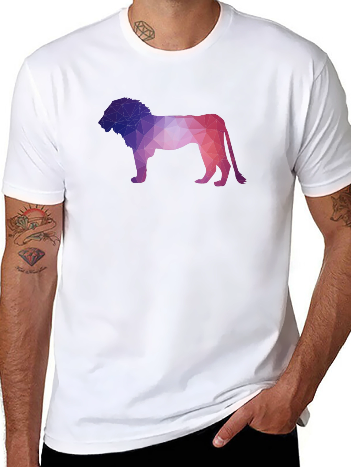 Geometric Lion Graphic Tee - Modern Crew Neck T-Shirt