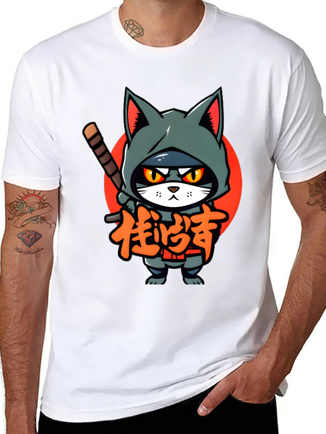 Ninja Cat Graphic Tee - Cool Cartoon T-Shirt