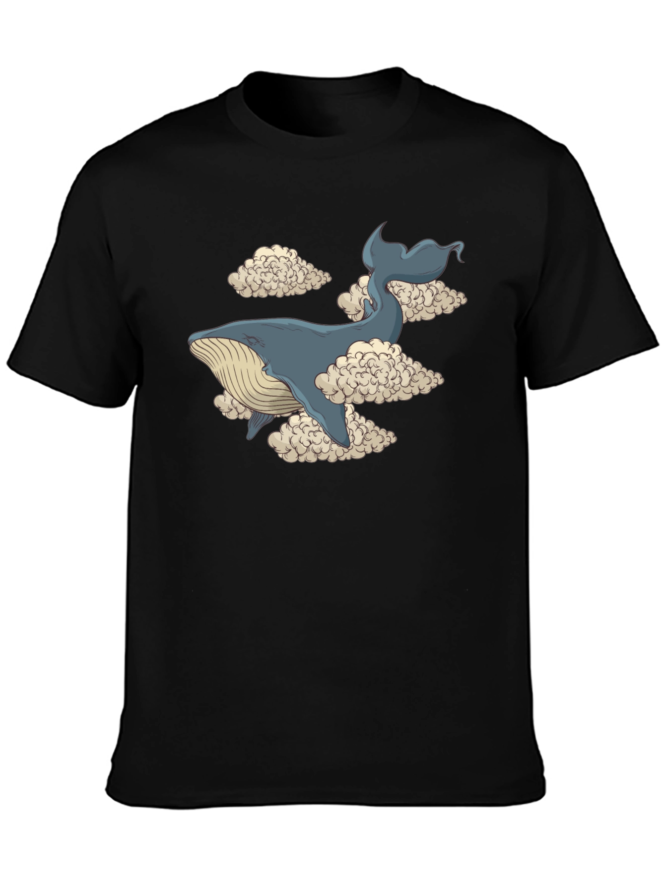 Whale in Clouds Graphic Tee - Black Cotton T-Shirt