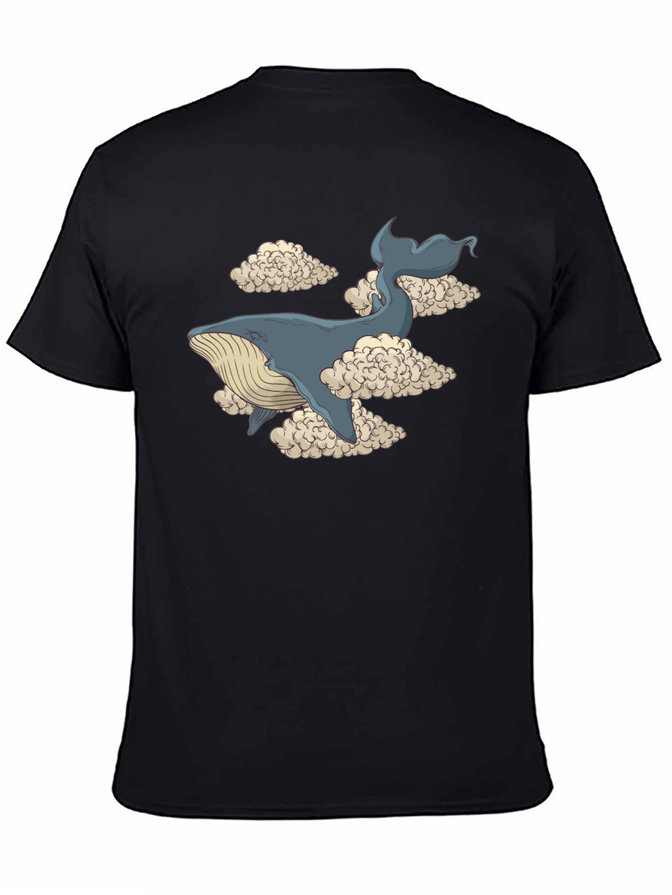 Whale in Clouds Graphic Tee - Black Cotton T-Shirt