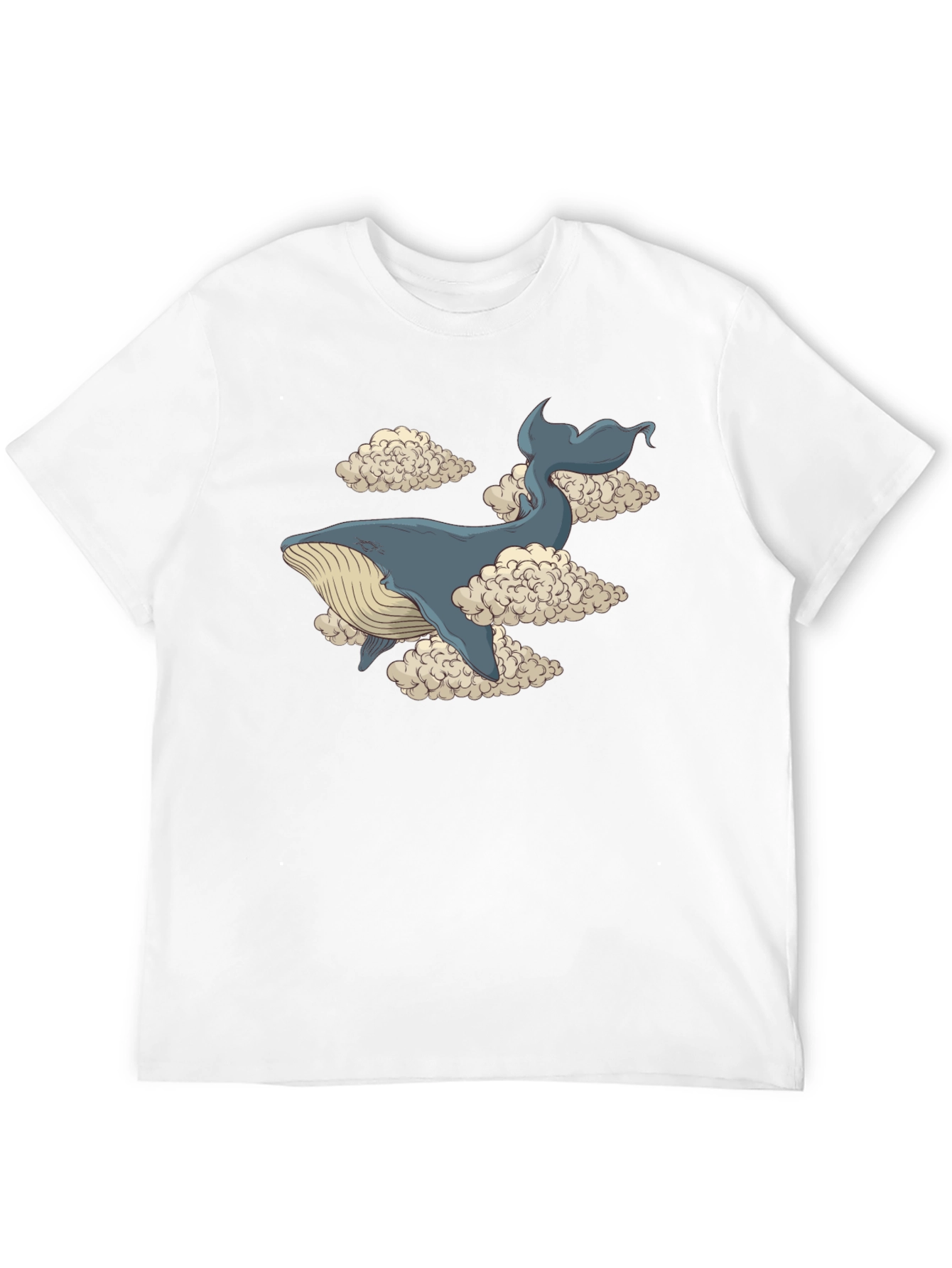 Whale in Clouds Graphic Tee - Black Cotton T-Shirt