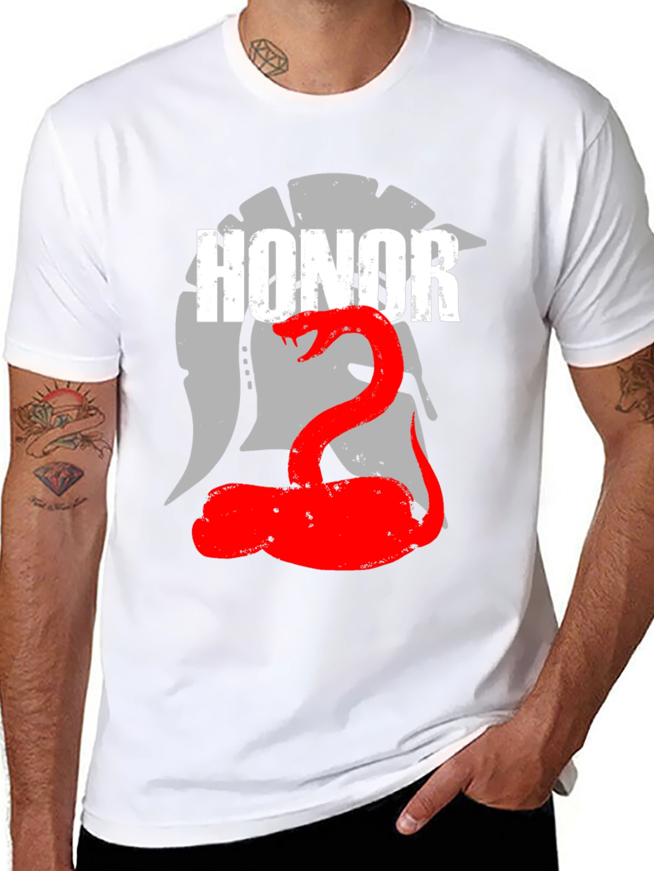 Honor Spartan Helmet and Snake Graphic T-Shirt