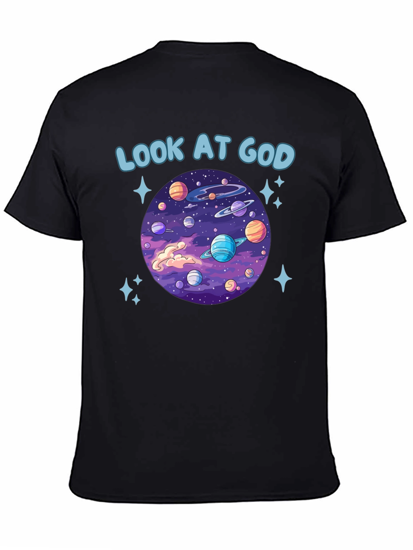 Look at God Planets Graphic Black T-Shirt