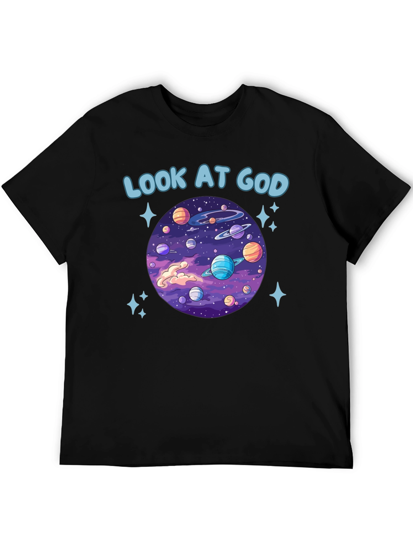 Look at God Planets Graphic Black T-Shirt