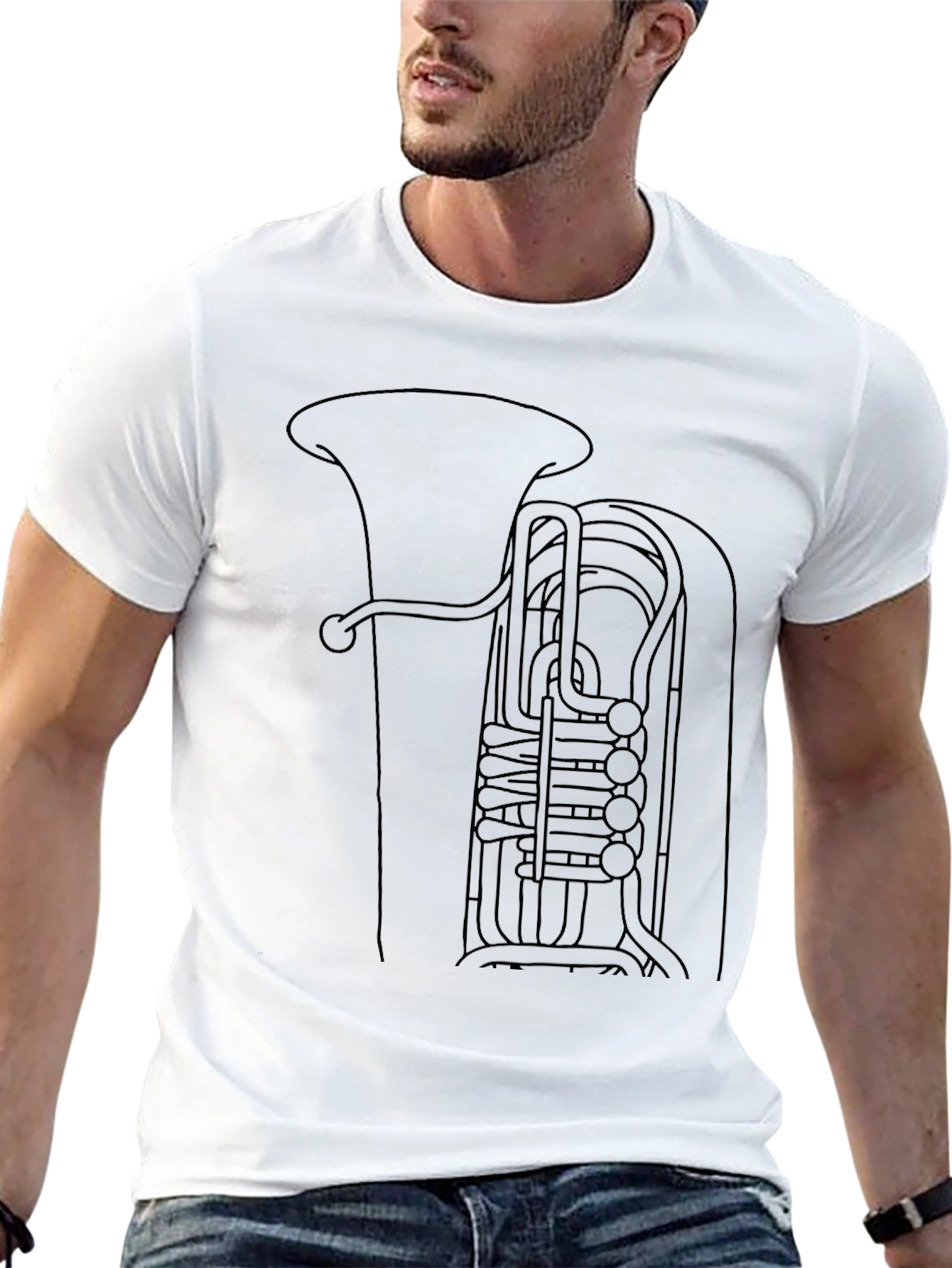 Tuba Line Art Black T-Shirt