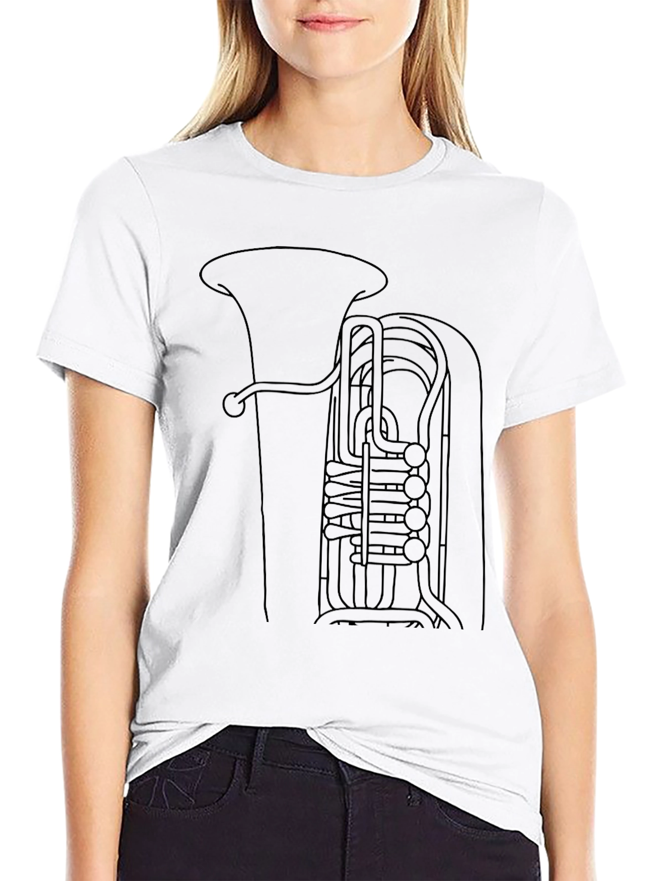 Tuba Line Art Black T-Shirt