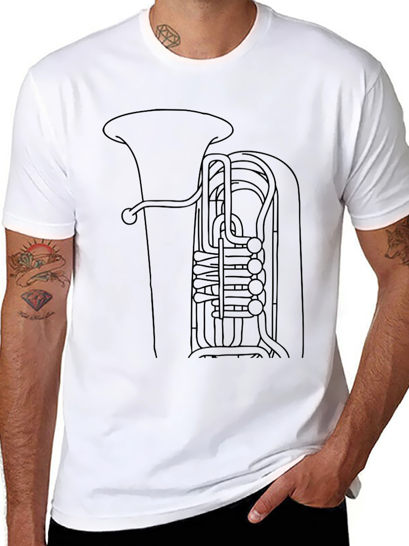 Tuba Line Art Black T-Shirt