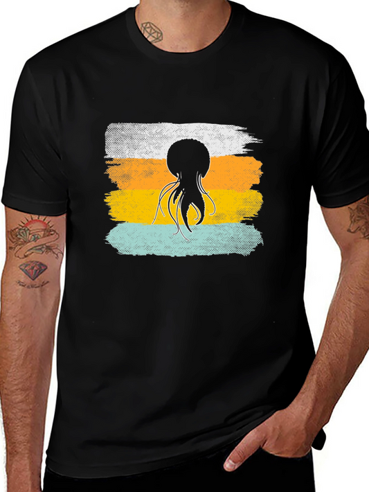 Octopus Retro Stripe T-Shirt Soft Cotton Graphic Tee