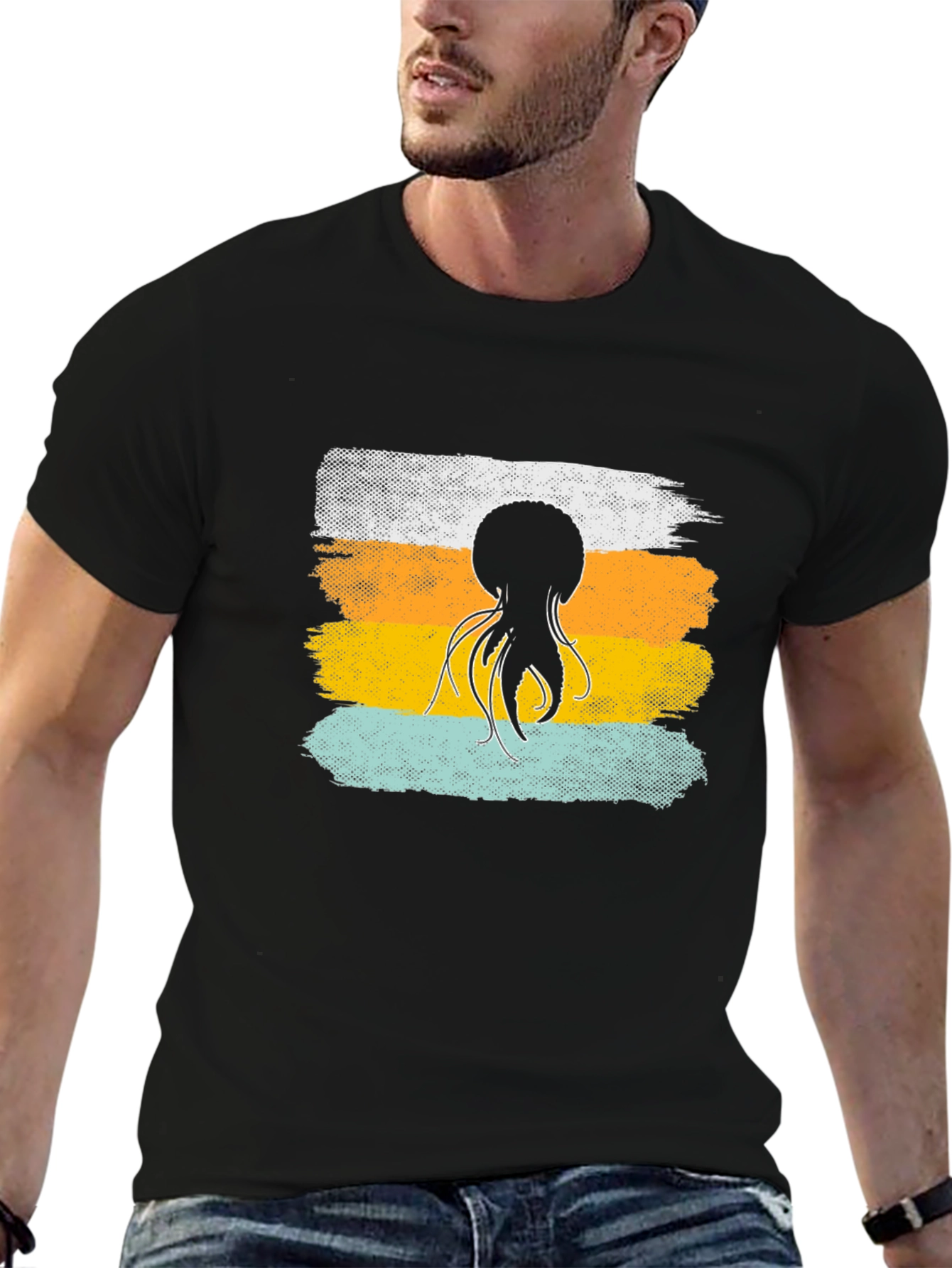 Octopus Retro Stripe T-Shirt Soft Cotton Graphic Tee