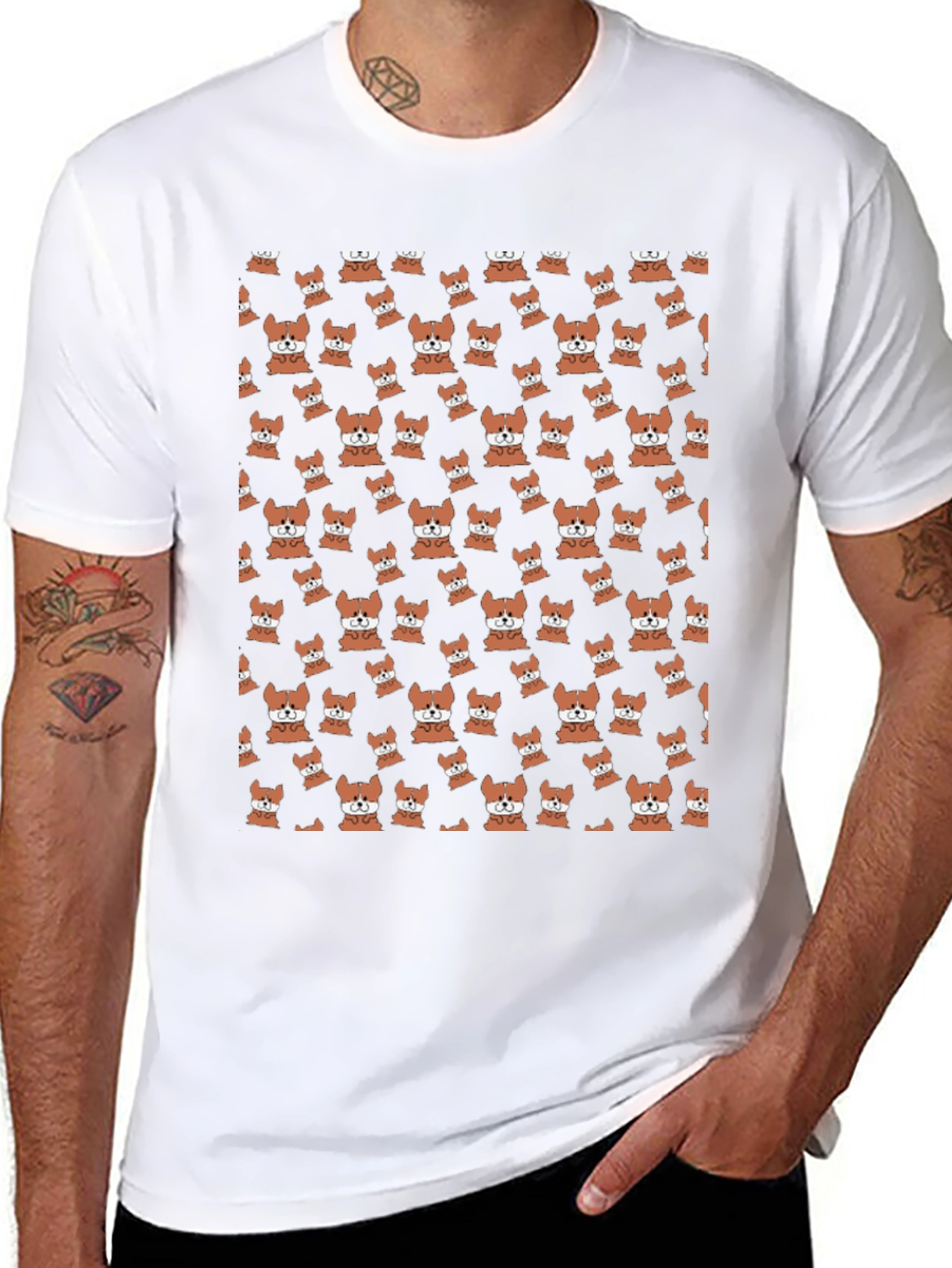 Cute Corgi Pattern Black T-Shirt