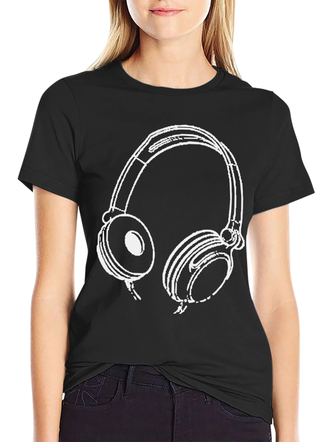 Headphones Graphic Tee - Black Cotton Blend