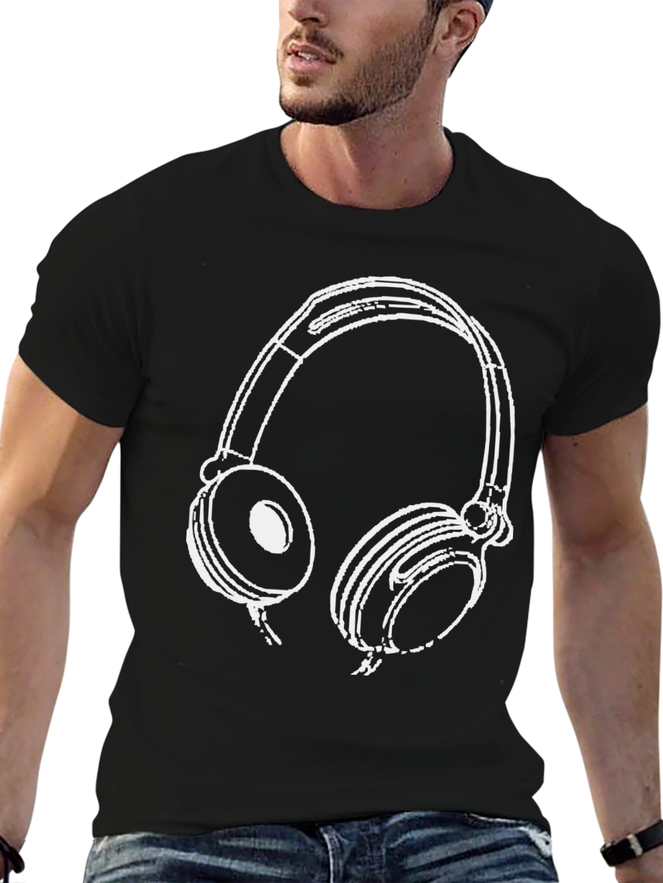 Headphones Graphic Tee - Black Cotton Blend