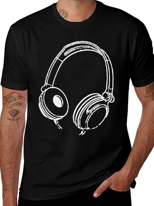 Headphones Graphic Tee - Black Cotton Blend