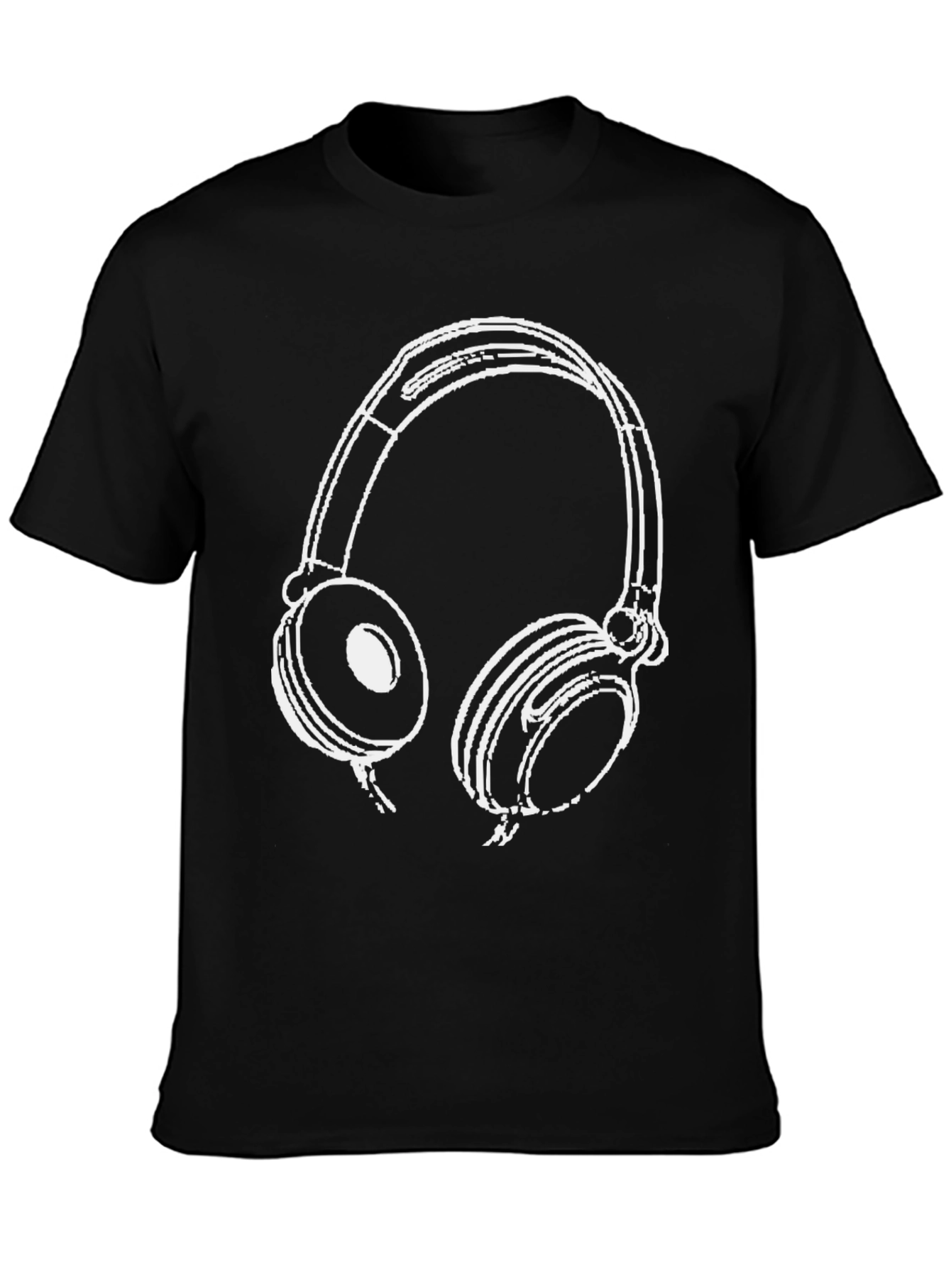 Headphones Graphic Tee - Black Cotton Blend