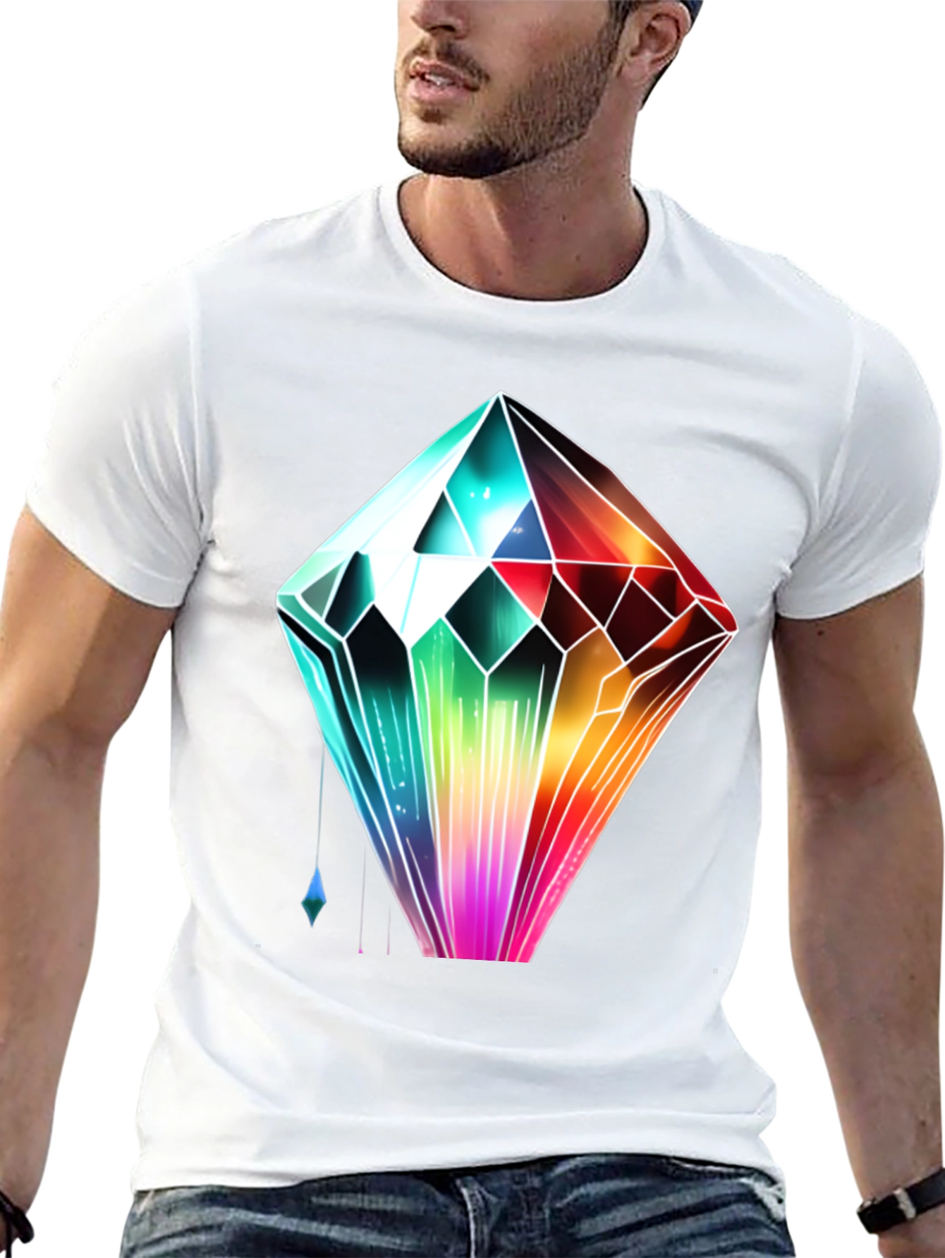 Rainbow Crystal Graphic Tee - Trendy Streetwear