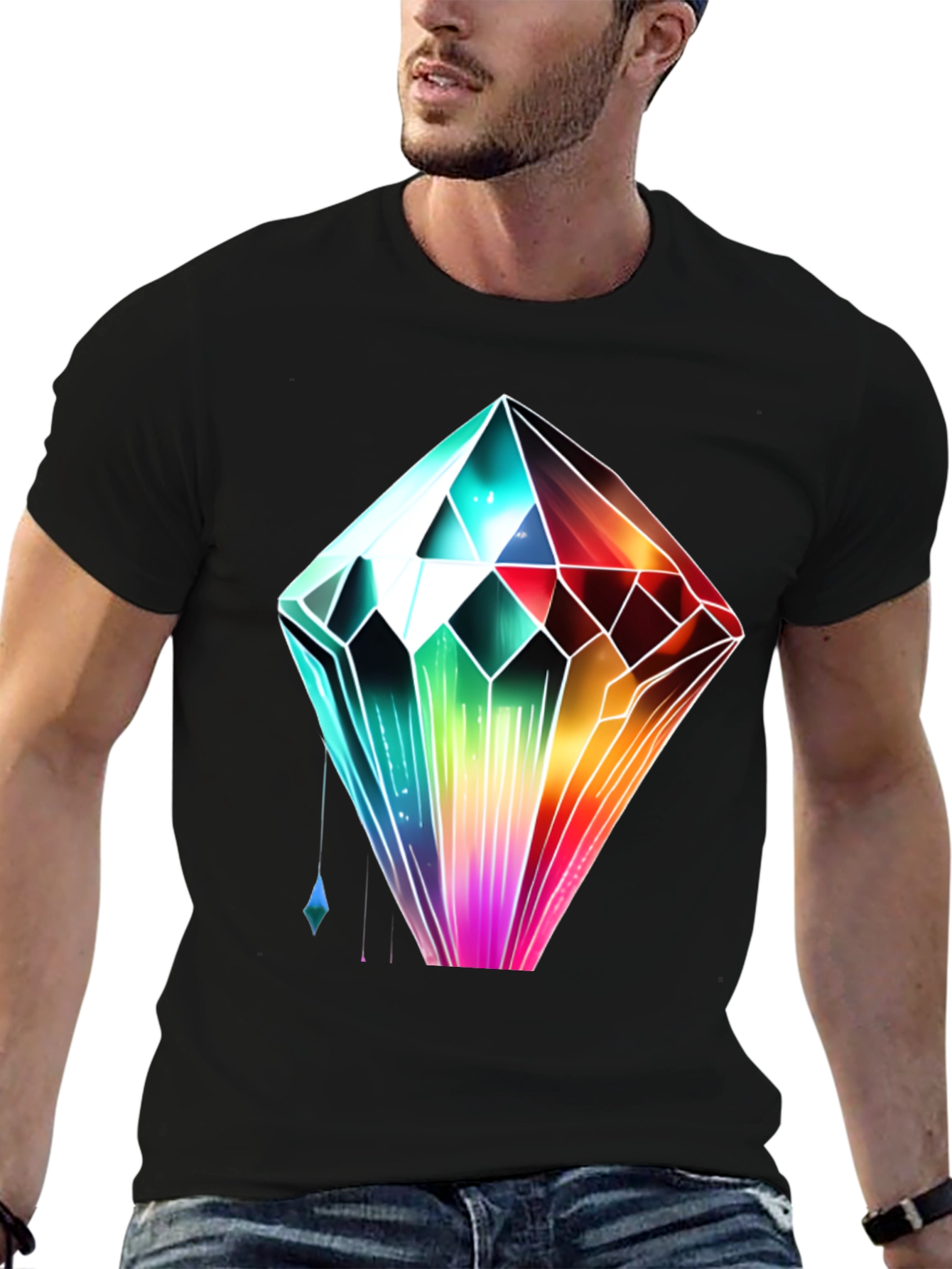 Rainbow Crystal Graphic Tee - Trendy Streetwear
