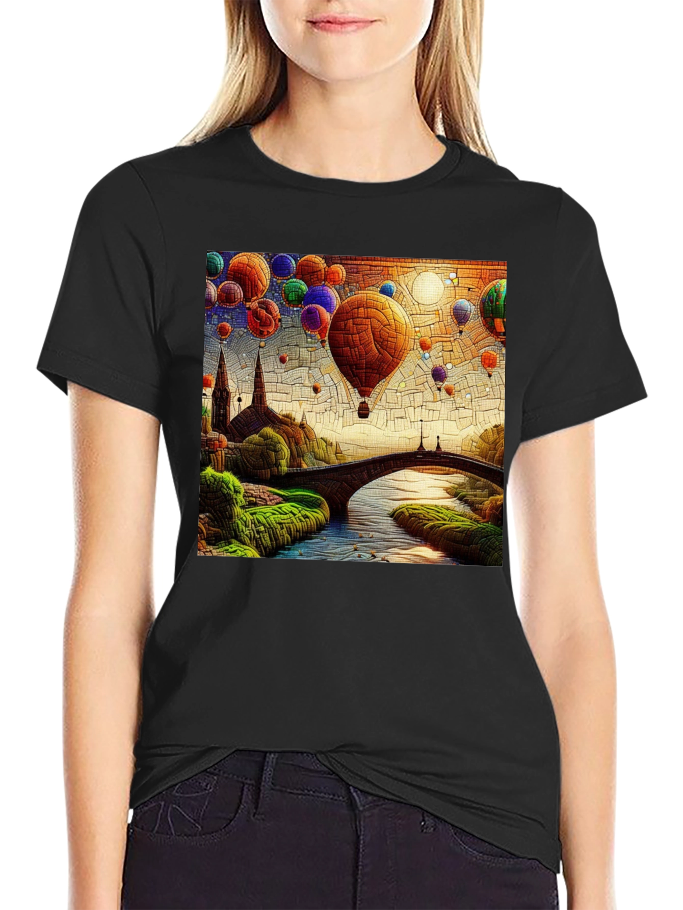 Hot Air Balloon T-Shirt: Artistic Landscape Design