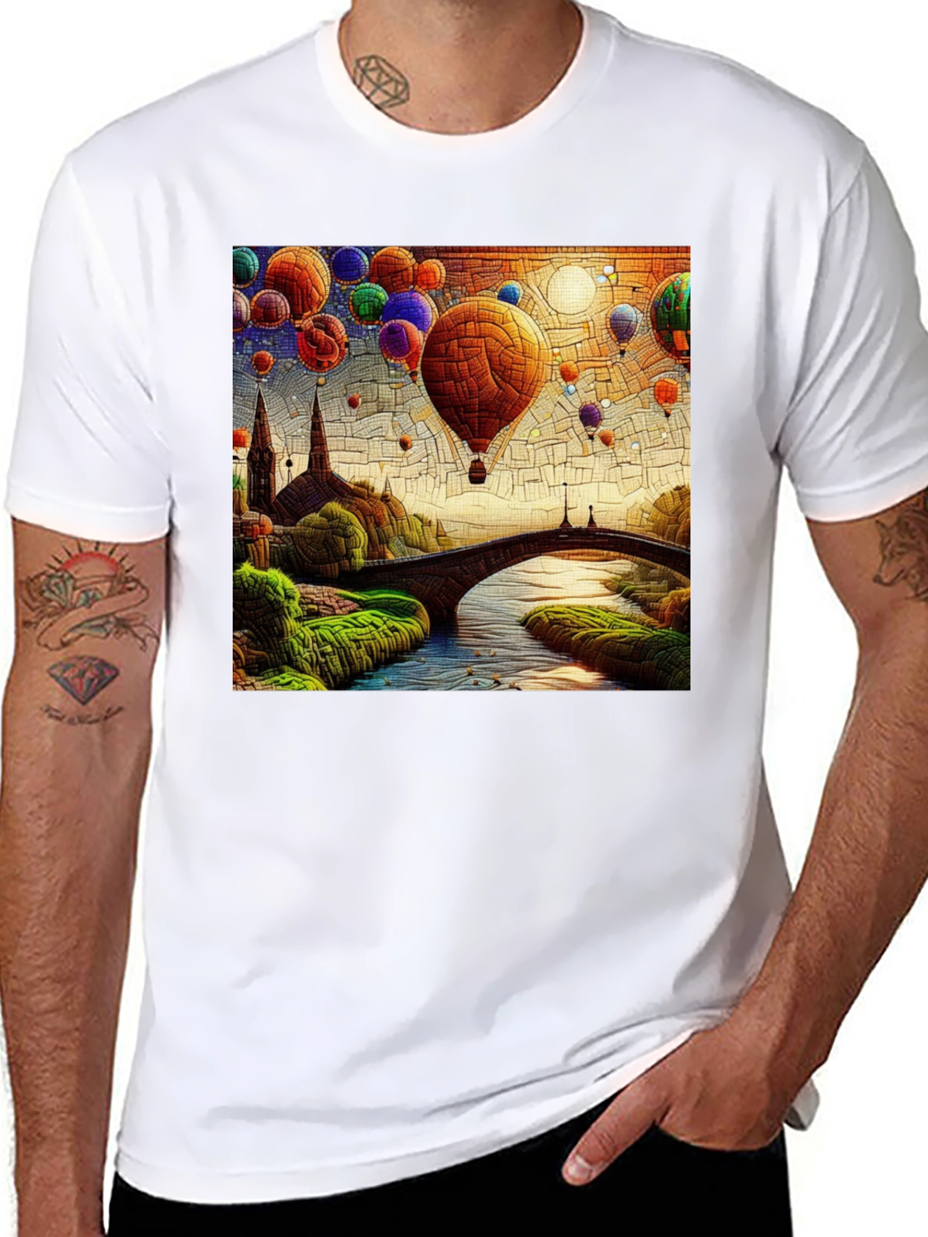 Hot Air Balloon T-Shirt: Artistic Landscape Design