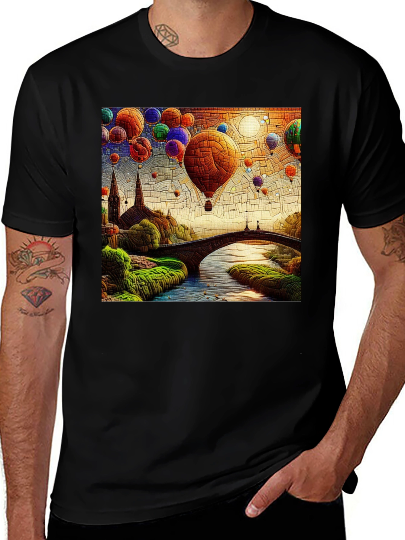 Hot Air Balloon T-Shirt: Artistic Landscape Design