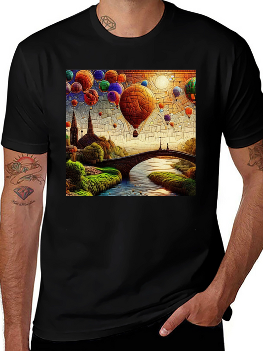 Hot Air Balloon T-Shirt: Artistic Landscape Design