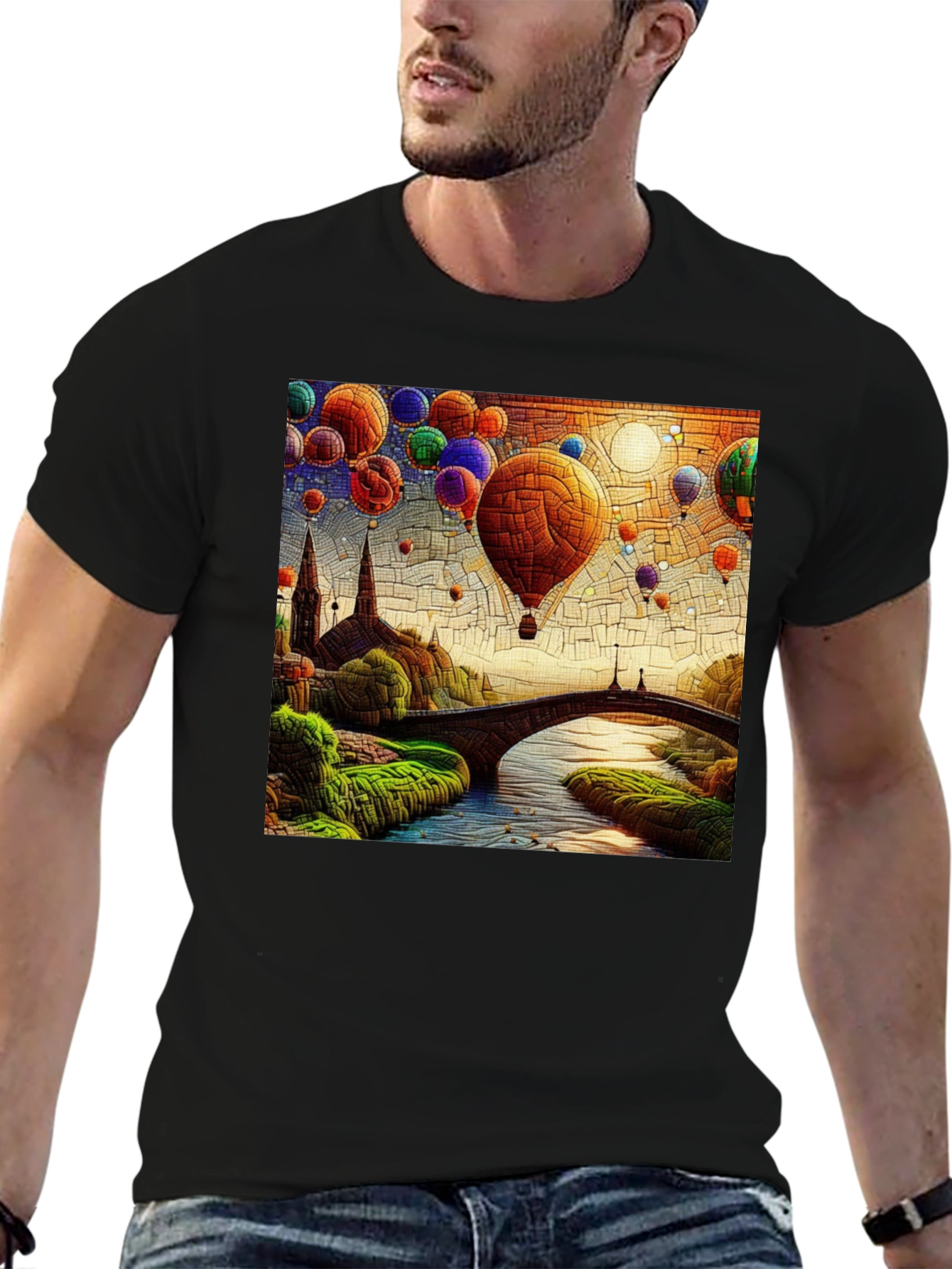 Hot Air Balloon T-Shirt: Artistic Landscape Design
