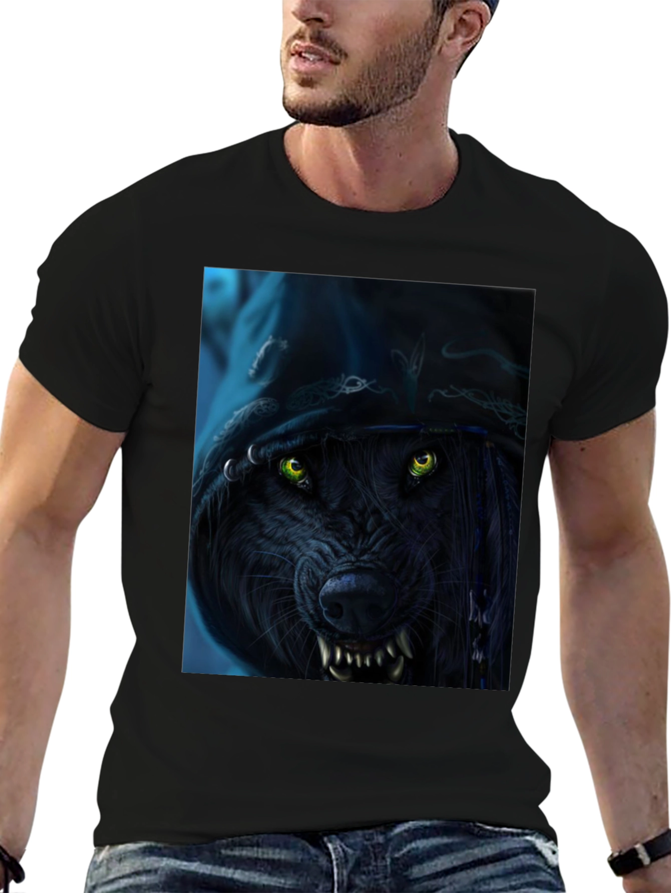 Wolf Graphic Print Black T-Shirt