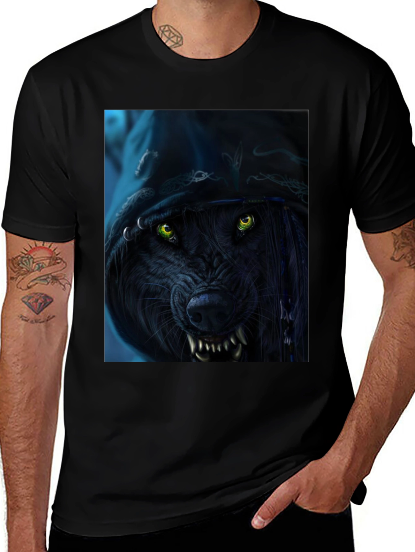 Wolf Graphic Print Black T-Shirt
