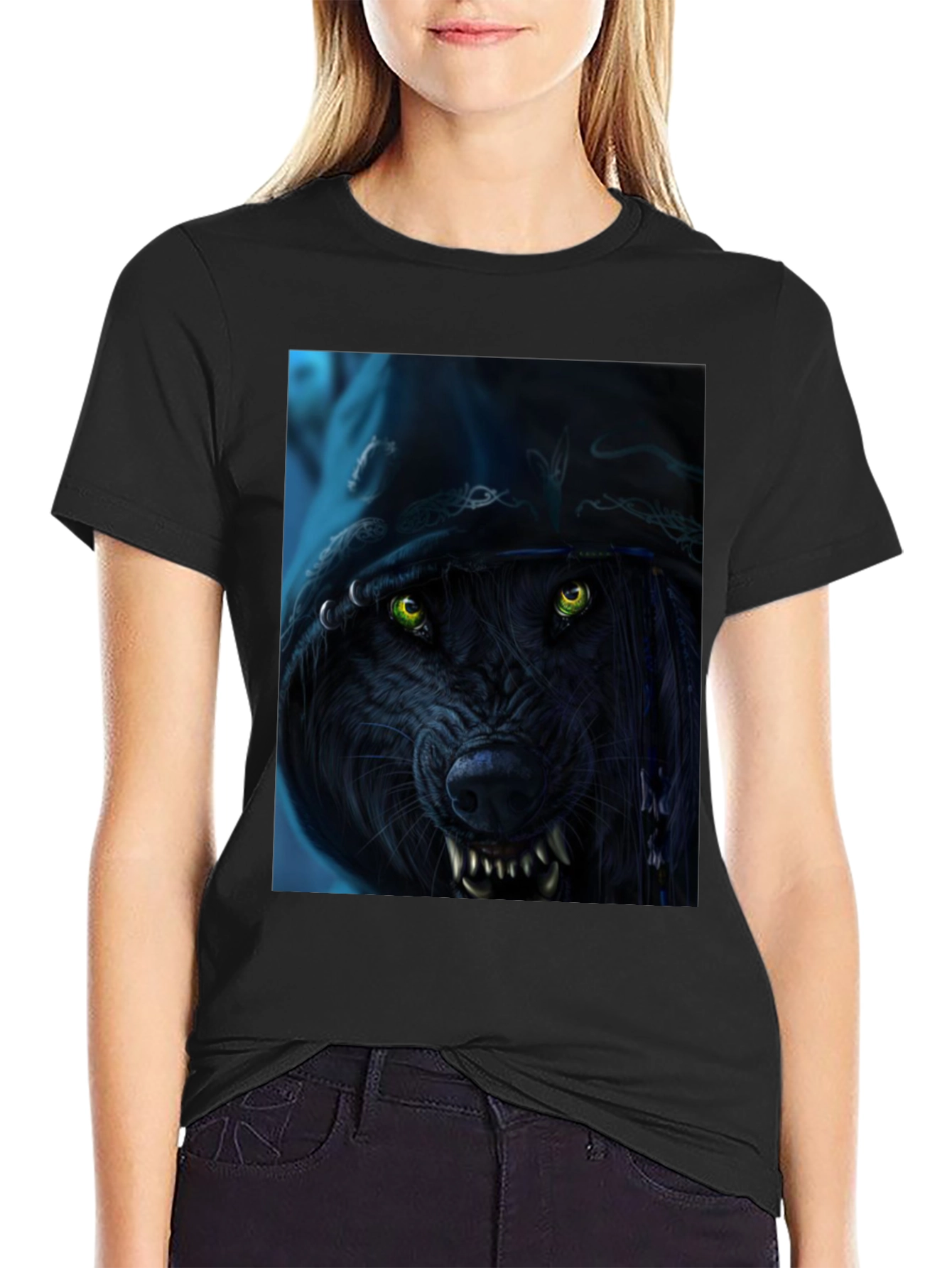 Wolf Graphic Print Black T-Shirt