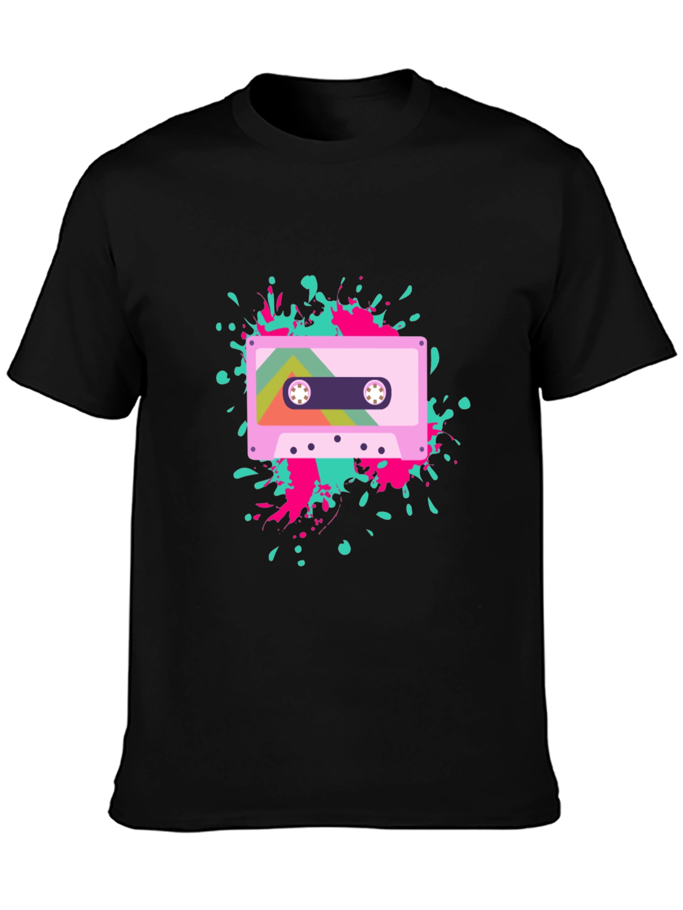 Retro Cassette Tape Graphic Tee - Black Cotton Blend