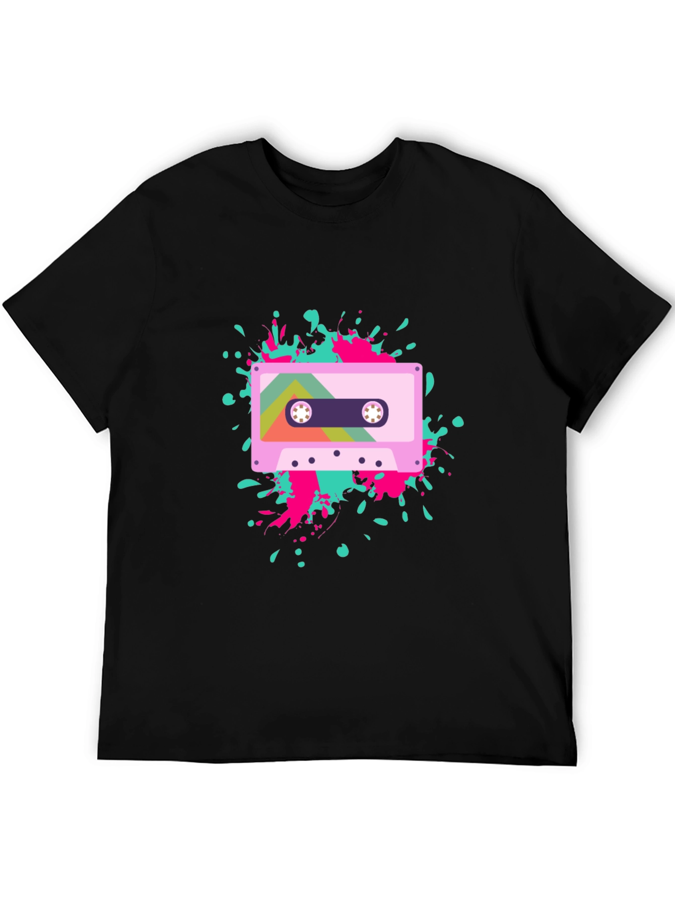 Retro Cassette Tape Graphic Tee - Black Cotton Blend