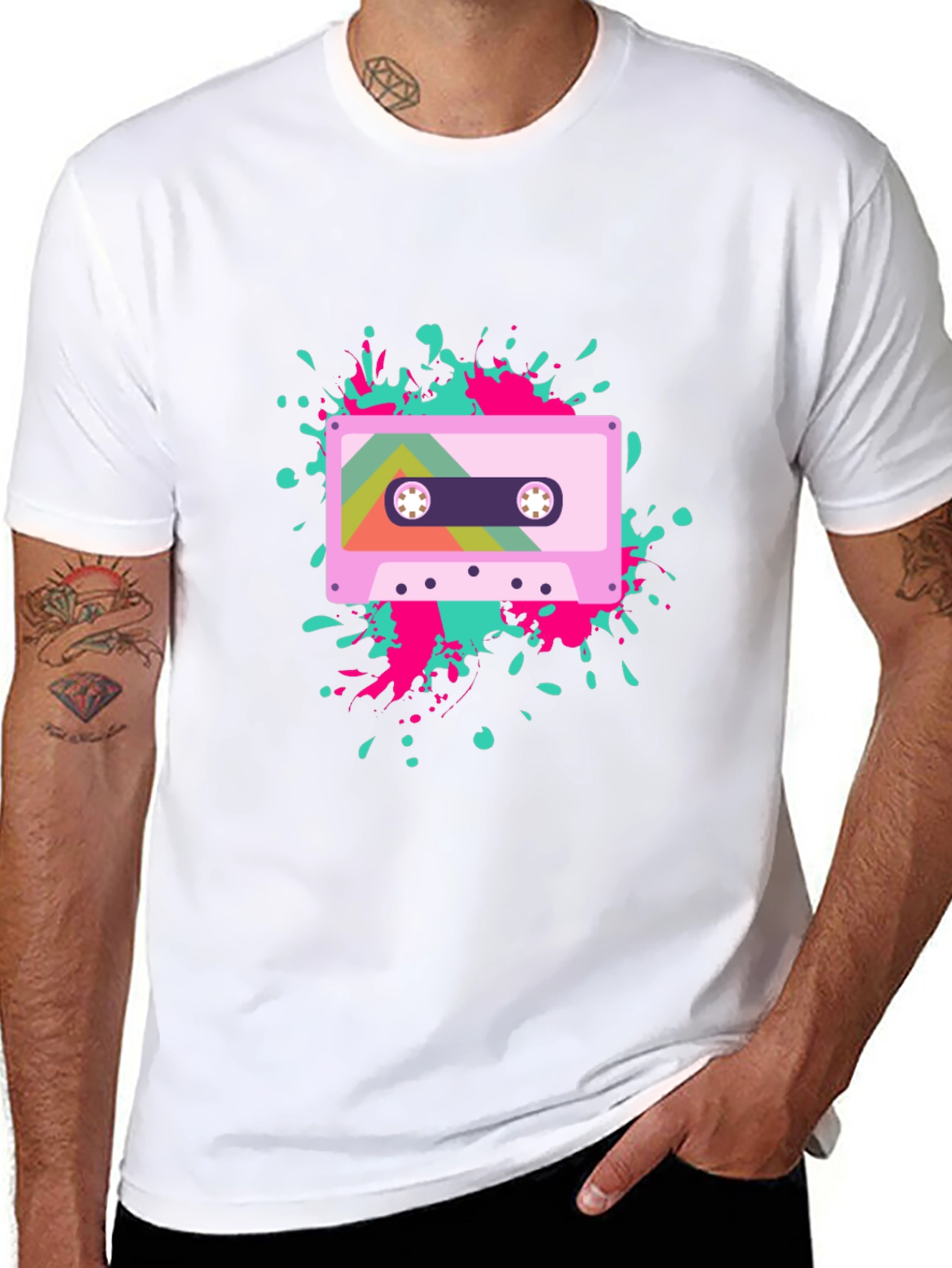 Retro Cassette Tape Graphic Tee - Black Cotton Blend