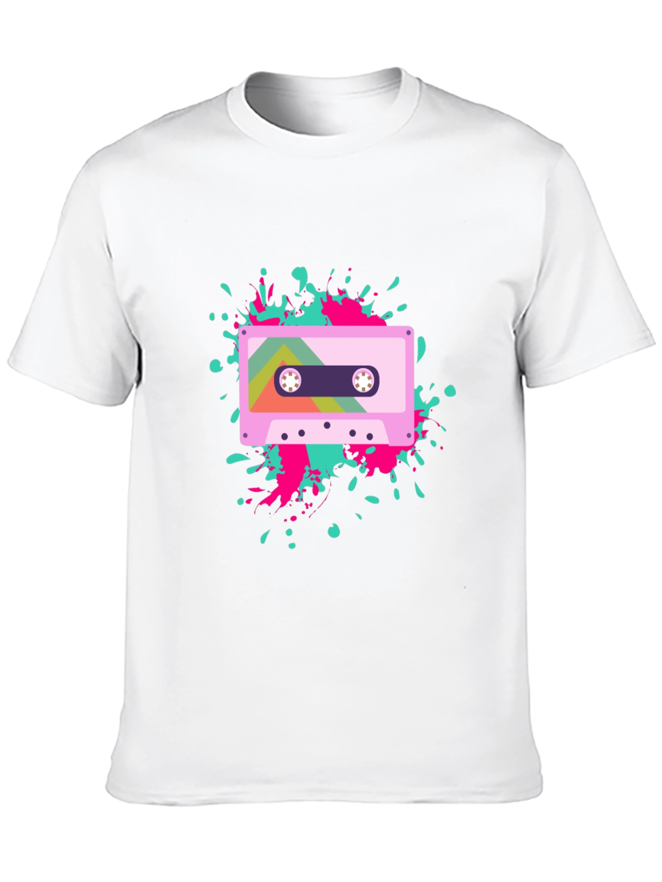 Retro Cassette Tape Graphic Tee - Black Cotton Blend