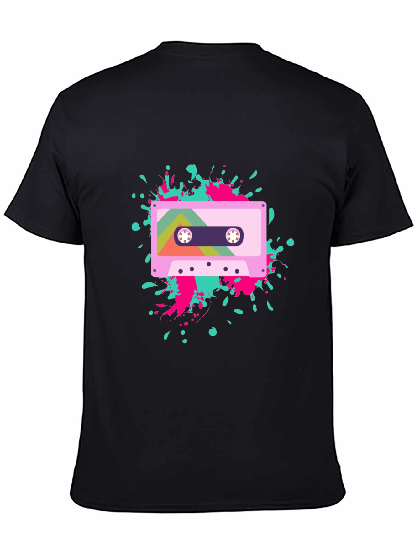 Retro Cassette Tape Graphic Tee - Black Cotton Blend