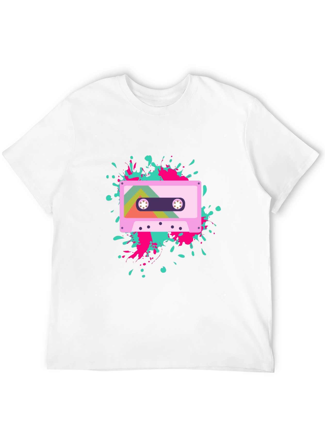 Retro Cassette Tape Graphic Tee - Black Cotton Blend