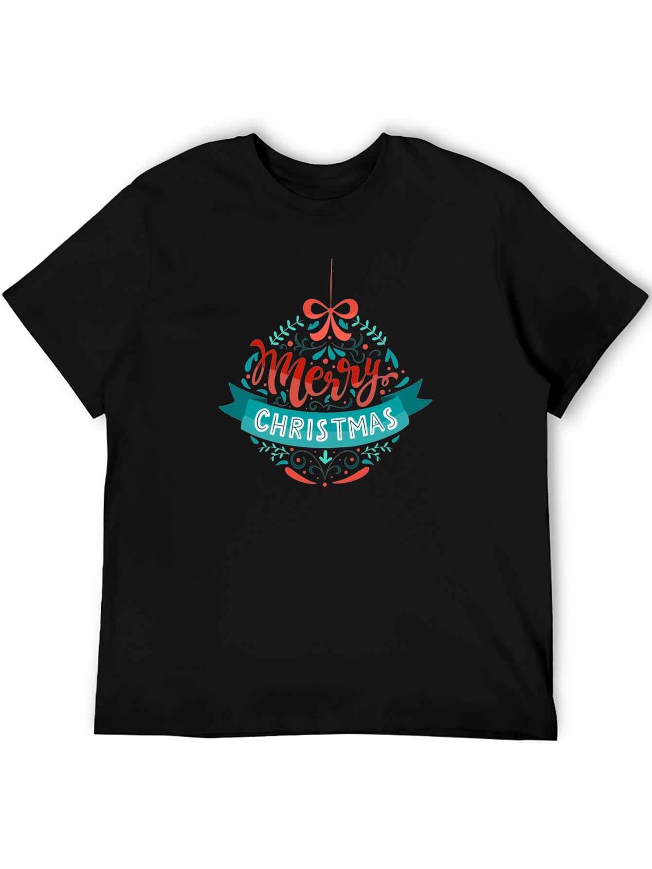 Merry Christmas Ornament Graphic Black T-Shirt